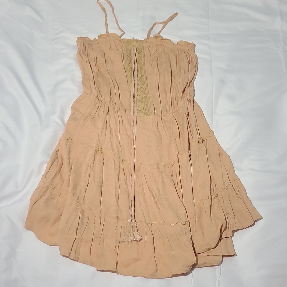 Salty Lemon Baby Doll Dress Ruffle Peach Small